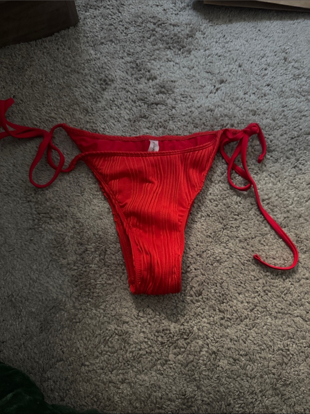 Zaful Bright Red Ribbed Tie-Side Bikini Bottom